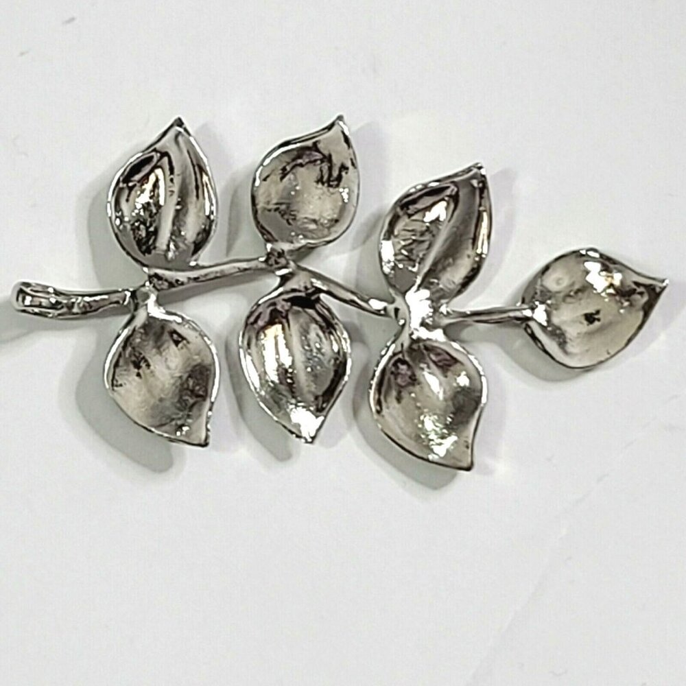 Multi Leaf Pendant Silvertone + Green 3" Long 1.5" Wide Polished Shiny - Picture 2 of 8